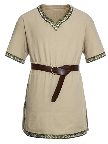 Springcmy Mittelalterliches Herren-Kostüm, Renaissance-Tempel-Tunika, Wikinger, Ritter, Pirat, Vintage-Krieger, Halloween, Cosplay, Party, Tops (Khaki, S) von Springcmy