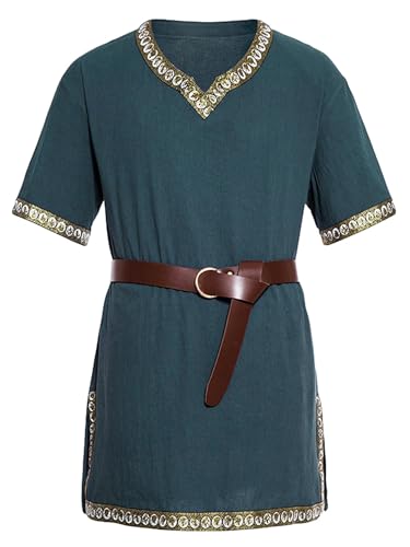 Springcmy Mittelalterliches Herren-Kostüm, Renaissance-Tempel-Tunika, Wikinger, Ritter, Pirat, Vintage-Krieger, Halloween, Cosplay, Party, Tops (Marineblau, S) von Springcmy