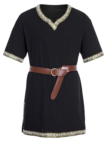 Springcmy Mittelalterliches Herren-Kostüm, Renaissance-Tempel-Tunika, Wikinger, Ritter, Pirat, Vintage-Krieger, Halloween, Cosplay, Party, Tops (Schwarz, XXL) von Springcmy
