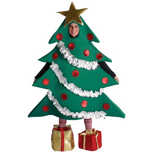Springcmy Weihnachtsbaumkostüm Elfenkostüm Kleid Erwachsene Grüner Baum Cosplay Kostüme Weihnachtsbaum Kapuzenkleid (C-Erwachsene Grün, Einheitsgröße) von Springcmy