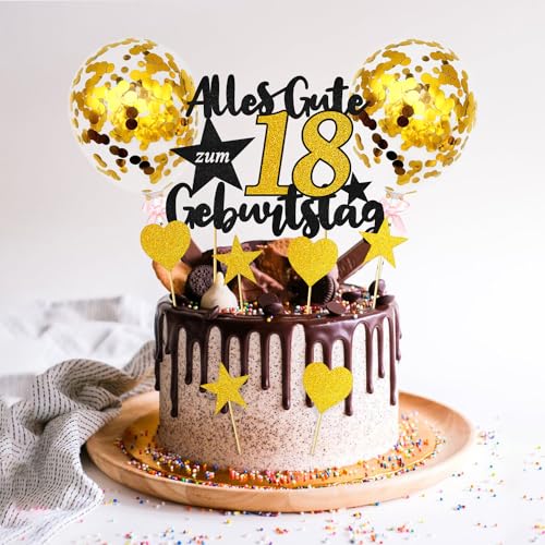 18th Geburtstag Tortendeko Gold Schwarz, Kuchen Deko Geburtstag 18 Jahre, Torten Deko 18 Geburtstag, Alles Gute Zum Geburtstag Torte 18, Mit 2 Kleinen Goldenen Luftballons, 3 Herzen, 3 Sternen 18th Geburtstag Tortendeko Gold Schwarz, Kuchen Deko Geburtstag 18 Jahre, Torten Deko 18 Geburtstag, Alles Gute Zum Geburtstag Torte 18, Mit 2 Kleinen Goldenen Luftballons, 3 Herzen, 3 Sternen von Sprinlot