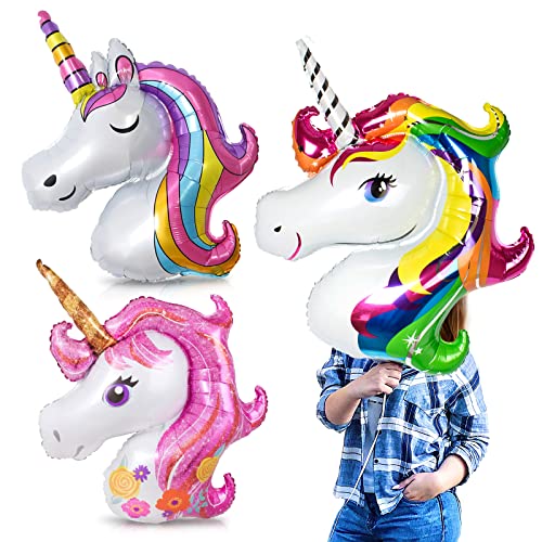 3 Stück Einhorn Folienballon, Giant Aluminiumfolie Einhorn Luftballons, XXL Unicorn Ballon Set, Unicorn Heliumballon Riesenballon Geschenke für Hochzeiten Geburtstag Abschluss Baby Braut Dekorationen von Sprinlot