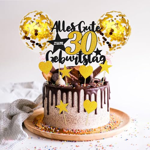 30. Geburtstag Tortendeko Gold Schwarz, Kuchen Deko 30 Jahre, Alles Gute Zum 30. Mit 2 Kleinen Goldenen Luftballons, 3 Herzen, 3 Sternen 30. Geburtstag Tortendeko Gold Schwarz, Kuchen Deko 30 Jahre, Alles Gute Zum 30. Mit 2 Kleinen Goldenen Luftballons, 3 Herzen, 3 Sternen von Sprinlot