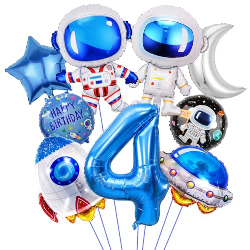 Weltraum Geburtstag Deko 4 Jahre, Rakete Astronauten Folienballon, Geburtstagsdeko 4. Junge, Runde Astronaut Helium Ballon, Raumschiff Luftballons für Jungen Kinder Geburtstag Universum Motto Party von Sprinlot