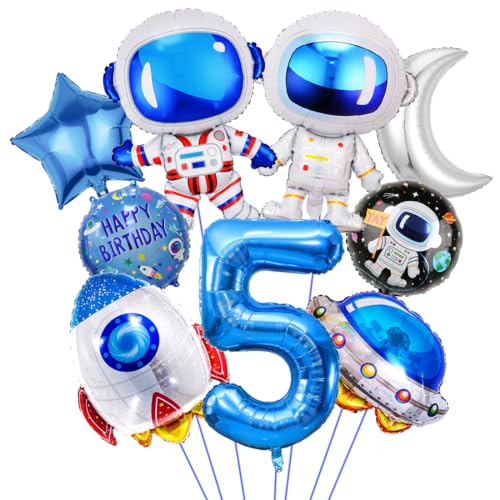 Weltraum Geburtstag Deko 5 Jahre, Rakete Astronauten Folienballon, Geburtstagsdeko 5. Junge, Runde Astronaut Helium Ballon, Raumschiff Luftballons für Jungen Kinder Geburtstag Universum Motto Party von Sprinlot