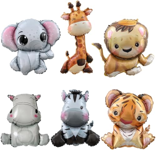 6 Stück Folienballon Tiere, XXL Löwe Tiger Elefant Luftballon, Dschungel Waldtiere Helium Ballon, Zebra Giraffe Nilpferd Riesenballon, Ballons Tiere für Kinder Geburtstag Partydekoration Geschenk 6 Stück Folienballon Tiere, XXL Löwe Tiger Elefant Luftballon, Dschungel Waldtiere Helium Ballon, Zebra Giraffe Nilpferd Riesenballon, Ballons Tiere für Kinder Geburtstag Partydekoration Geschenk von Sprinlot