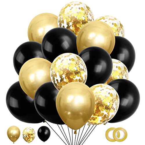 60 Stück Luftballons Schwarz Metallic Gold, Ballon Metallic Gold Schwarz, Schwarz Metallic Gold Konfetti Luftballons, Helium Luftballons für Geburtstag Hochzeit Graduierung Party Dekoration von Sprinlot