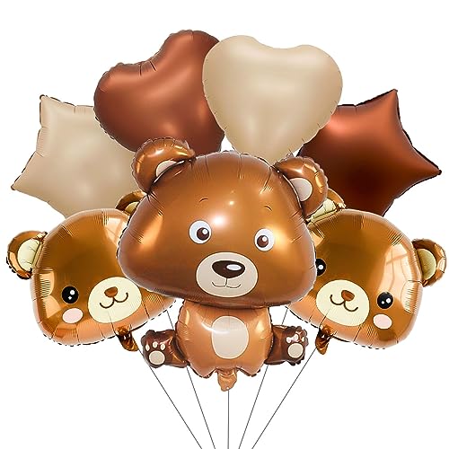 7 Stück Baby Bär Folienballon, XXL süße Aluminium Folie Bär Kopf Ballon, Bären-FöRmige Luftballons, Bär Braunen Helium Ballons zum Tier Thematische Geburtstag Party Baby Shower Jungen Mädchen Deko von Sprinlot