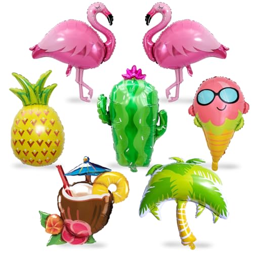 6 Stück Hawaii Party Folienballon, XXL Flamingo Ananas Kaktus Luftballons, Kokosnuss Baum Eiscreme Tropische Riesenballon, Sommerparty Helium Ballon für Aloha Geburtstag Pool Strandparty Dekoration von Sprinlot