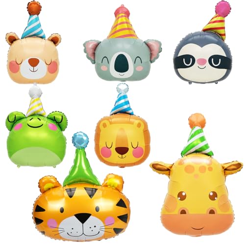 7 Stück Tierkopf Folienballon, Giant Tier Geburtstag Aluminiumfolie Luftballons, XXL Waldtiere Helium Ballon Set, Tiere Riesenballon für Junge Mädchen Kinder Geburtstag Dschungel Deko von Sprinlot