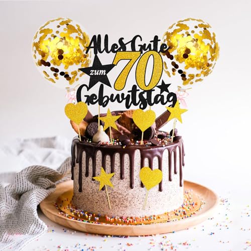 70th Geburtstag Tortendeko Gold Schwarz, Kuchen Deko Geburtstag 70 Jahre, Torten Deko 70 Geburtstag, Alles Gute Zum Geburtstag Torte 70, Mit 2 Kleinen Goldenen Luftballons, 3 Herzen, 3 Sternen 70th Geburtstag Tortendeko Gold Schwarz, Kuchen Deko Geburtstag 70 Jahre, Torten Deko 70 Geburtstag, Alles Gute Zum Geburtstag Torte 70, Mit 2 Kleinen Goldenen Luftballons, 3 Herzen, 3 Sternen von Sprinlot