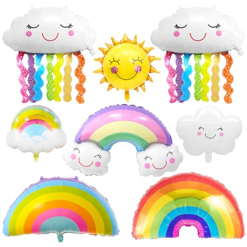 8 Stücke Wolkenförmige Folienballon, XXL Regenbogen Ballon, Aluminium Folie sonne ballon, Lächelnde Quasten Luftballons, Wolke Riesenballon zum Geburtstag Baby Shower Jubiläum Party Deko von Sprinlot