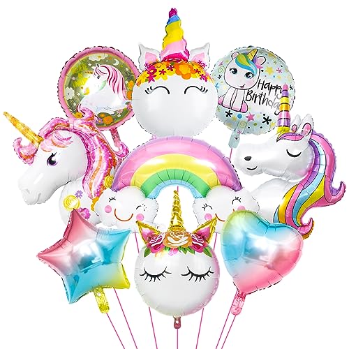 9 Stück Luftballon Einhorn, XXL Folienballon Einhorn, Unicorn Ballon Set, Regenbogen Stern Herz Helium Ballon, Runde Einhorn Geburtstags Luftballon für Mädchen Geburtstags Festival Party Dekoration von Sprinlot