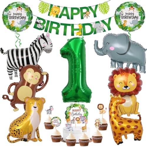 Dschungel Deko 1 Geburtstag, 1 jahr Kinder Geburtstagsdeko, Safari Tiere Folienballon 1, 17 Stück Wild Erster Geburtstags Dekoration, Waldtiere Grüner Luftballon für Geburtstag Mädchen Junge Kinder Dschungel Deko 1 Geburtstag, 1 jahr Kinder Geburtstagsdeko, Safari Tiere Folienballon 1, 17 Stück Wild Erster Geburtstags Dekoration, Waldtiere Grüner Luftballon für Geburtstag Mädchen Junge Kinder von Sprinlot