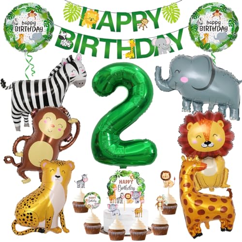 Dschungel Deko 2 Geburtstag, 2 jahr Kinder Geburtstagsdeko, Safari Tiere Folienballon 2, 17 Stück Wild Party Geburtstags Dekoration, Waldtiere Grüner Luftballon für Mädchen Junge Kinder Geburtstag Dschungel Deko 2 Geburtstag, 2 jahr Kinder Geburtstagsdeko, Safari Tiere Folienballon 2, 17 Stück Wild Party Geburtstags Dekoration, Waldtiere Grüner Luftballon für Mädchen Junge Kinder Geburtstag von Sprinlot