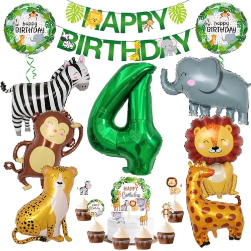 Dschungel Deko 4 Geburtstag, 4 jahr Kinder Geburtstagsdeko, Safari Tiere Folienballon 4, 17 Stück Wild Party Geburtstags Dekoration, Waldtiere Grüner Luftballon für Mädchen Junge Kinder Geburtstag Dschungel Deko 4 Geburtstag, 4 jahr Kinder Geburtstagsdeko, Safari Tiere Folienballon 4, 17 Stück Wild Party Geburtstags Dekoration, Waldtiere Grüner Luftballon für Mädchen Junge Kinder Geburtstag von Sprinlot