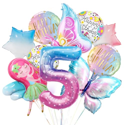 Geburtstag Deko Schmetterling, Bunt Schmetterling Folienballon, 5 Jahre Geburtstagsdeko, Zahl 5 Rosa Mädchen Ballon, Luftballon 5. Geburtstag Mädchen für Kinder Schmetterling Themen Geburtstag Party von Sprinlot