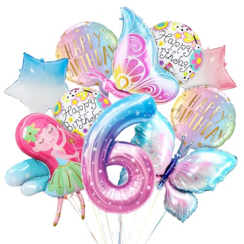 Geburtstag Deko Schmetterling, Bunt Schmetterling Folienballon, 6 Jahre Geburtstagsdeko, Zahl 6 Rosa Mädchen Ballon, Luftballon 6. Geburtstag Mädchen für Kinder Schmetterling Themen Geburtstag Party von Sprinlot