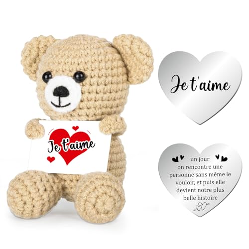 Ich Liebe Dich Geschenke Frauen, Beige Creative Knitted Wool Bär Doll mit Liebes Münzen Französische Karten, Hochzeitstag Valentinstag Jahrestag Muttertag Geburtstag Geschenk für Paar Sie Frauen 25 von Sprinlot