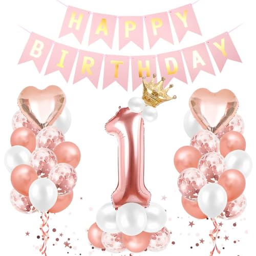 Luftballon 1. Geburtstag Roségold - Deko Set Mit Riesen Folienballon Zahl 1, Happy Birthday Ballon - Dekoration für 1 Jahr Mädchen Luftballon 1. Geburtstag Roségold - Deko Set Mit Riesen Folienballon Zahl 1, Happy Birthday Ballon - Dekoration für 1 Jahr Mädchen von Sprinlot