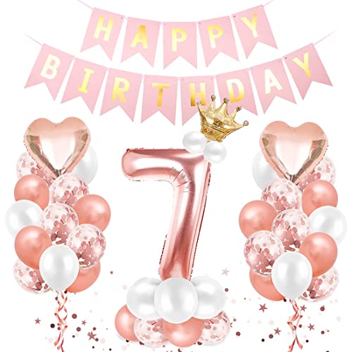 Luftballon 7. Geburtstag Roségold, Geburtstagsdeko 7 Jahr, Ballon 7. Geburtstag, Riesen Folienballon Zahl 7, Happy Birthday Folienballon 7, Ballon 7 Deko zum Geburtstag Mädchen von Sprinlot