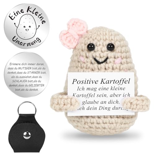 Pocket Hug Positive Kartoffel, Positive Potato Glücksbringer, Kreative Strickwolle Kartoffel Puppe mit Positiver Energiekarte, Mutmacher Glücksbringer Prüfung Geschenk für Beste Freund Frauen A28-2 von Sprinlot