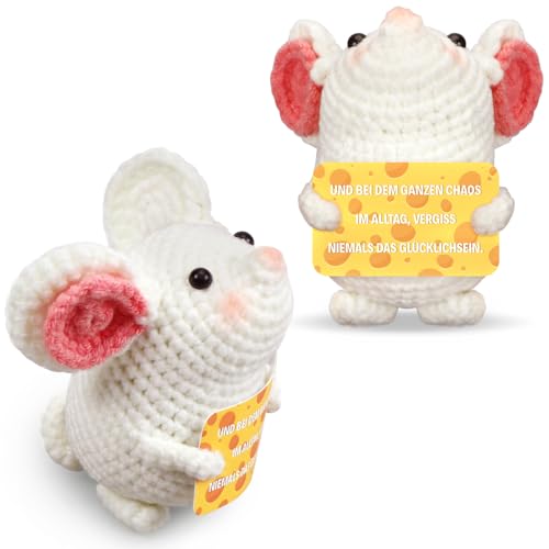 Pocket Hug Positive Maus, Glücksbringer Positive Potato Ersatz, Kreative Strickwolle Maus Puppe mit Positiver Energiekarte, Mutmacher Glücksbringer Prüfung Gute Besserung Geschenk A28-4 von Sprinlot
