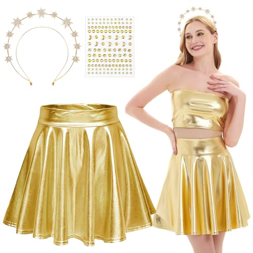 Sprinlot Gold Rock Damen, Haarreif Sterne Gold, Gold Glitzer Tüllrock M, Glänzender Rock mit Haarreif Damen Karneval Fasching Sprinlot Gold Rock Damen, Haarreif Sterne Gold, Gold Glitzer Tüllrock M, Glänzender Rock mit Haarreif Damen Karneval Fasching von Sprinlot