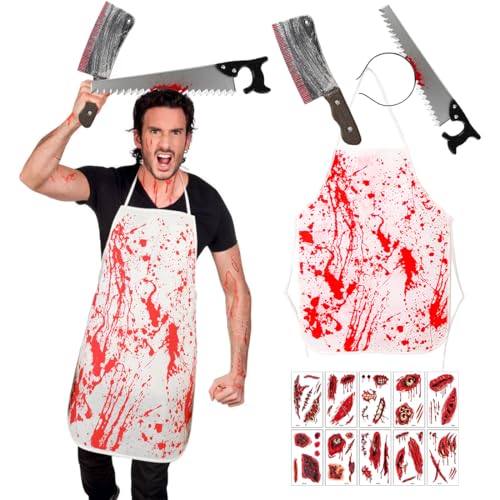 Sprinlot Metzger Kostüm Halloween, Blutige Schürze Halloween, Halloween Messer im Kopf, Schürze Blut für Halloween Karneval Cosplay Party Sprinlot Metzger Kostüm Halloween, Blutige Schürze Halloween, Halloween Messer im Kopf, Schürze Blut für Halloween Karneval Cosplay Party von Sprinlot