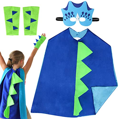 Sprinlot Dinosaurier Kostüm Kinder,Dinosaurier Umhang,Dino Cape mit Maske Handschuhe,Fasching Kostüme für Junge Mädchen,Cosplay Halloween Karneval (Blau) von Sprinlot