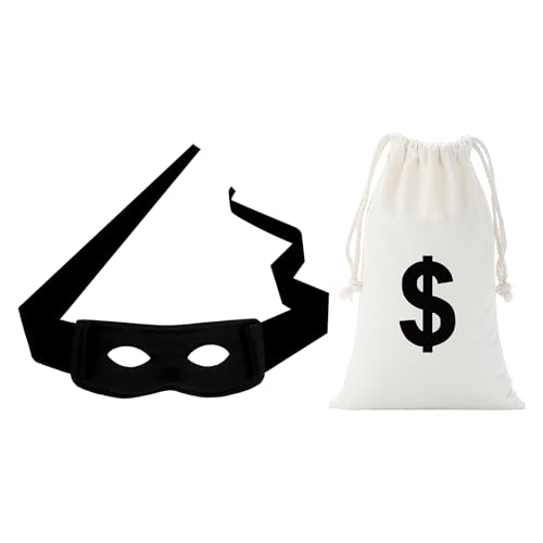 Sprinlot Panzerknacker Maske, Augenmaske Schwarz+Dollar Geldsack, Räuber Maske, Dieb Maske, Einbrecher Maske, Zorro Maske, Bankräuber Maske Für Halloween Und Karneval Sprinlot Panzerknacker Maske, Augenmaske Schwarz+Dollar Geldsack, Räuber Maske, Dieb Maske, Einbrecher Maske, Zorro Maske, Bankräuber Maske Für Halloween Und Karneval von Sprinlot
