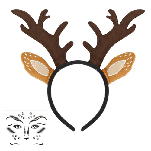 Sprinlot Rentier Haarreif Damen: Reh Geweih Ohren Haarreif mit Rentier Gesicht Tattoo Aufkleber, Reh Kostüm Accessoires Haarschmuck für Weihnachten Karneval Cosplay, Ertong, C12 Sprinlot Rentier Haarreif Damen: Reh Geweih Ohren Haarreif mit Rentier Gesicht Tattoo Aufkleber, Reh Kostüm Accessoires Haarschmuck für Weihnachten Karneval Cosplay, Ertong, C12 von Sprinlot