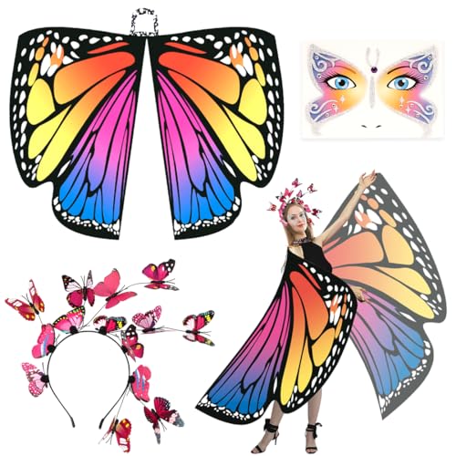 Sprinlot Schmetterling Kostüm Damen, Fasching Kostüm Damen, Bunt Schmetterling Haarreif, Schmetterlingsflügel Erwachsene für Karneval Fasching Mottoparty C7 Sprinlot Schmetterling Kostüm Damen, Fasching Kostüm Damen, Bunt Schmetterling Haarreif, Schmetterlingsflügel Erwachsene für Karneval Fasching Mottoparty C7 von Sprinlot