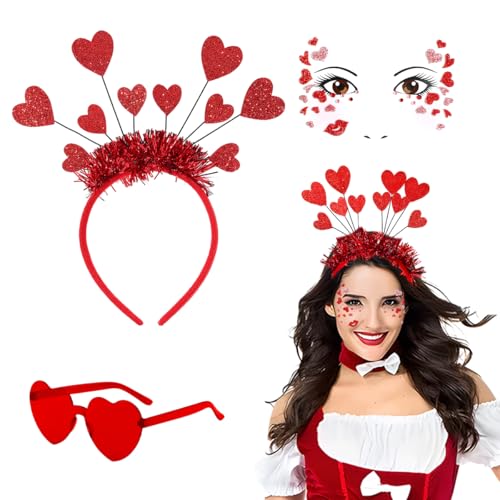 Amor Kostüm Brille Zubehör, Herz Stirnband Glitzer+Amor Kostüm Brillevalentinstag Sonnenbrille+Face Art Sticker Herzen, Herz Haarreif Rot, Heart Headband Red, Liebe Herz Stirnbänder Rot Amor Kostüm Brille Zubehör, Herz Stirnband Glitzer+Amor Kostüm Brillevalentinstag Sonnenbrille+Face Art Sticker Herzen, Herz Haarreif Rot, Heart Headband Red, Liebe Herz Stirnbänder Rot von Sprinlot