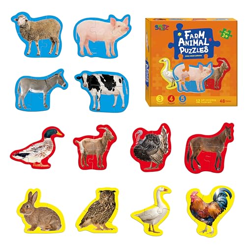 12er Pack realistische Tierpuzzles, 48 Stück Schritt-für-Schritt Tierpuzzles, Bauernhoftier-Puzzles mit Rückspur-Fußabdruck-Anleitung für frühkindliches Lernen für Anfänger im Vorschulalter 12er Pack realistische Tierpuzzles, 48 Stück Schritt-für-Schritt Tierpuzzles, Bauernhoftier-Puzzles mit Rückspur-Fußabdruck-Anleitung für frühkindliches Lernen für Anfänger im Vorschulalter von SpriteGru