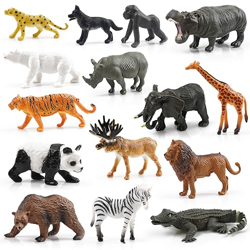15 Wildtier-Figuren für Kinder, Kunststoff-Safari-Tier-Spielzeug, tragbare Figuren von Dschungeltieren, Montessori-Spielzeug, Bildungs-Spiel für Homeschooling von SpriteGru