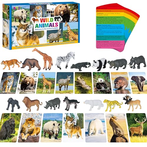 15-teiliges Set mit Safari-Tierfiguren und 15 Einführungskarten, realistische Zoo-Tierfiguren Montessori-Spielzeug Wissenschaftliches Lernspiel für Homeschooling, Vorschule, Kleinkinder von SpriteGru