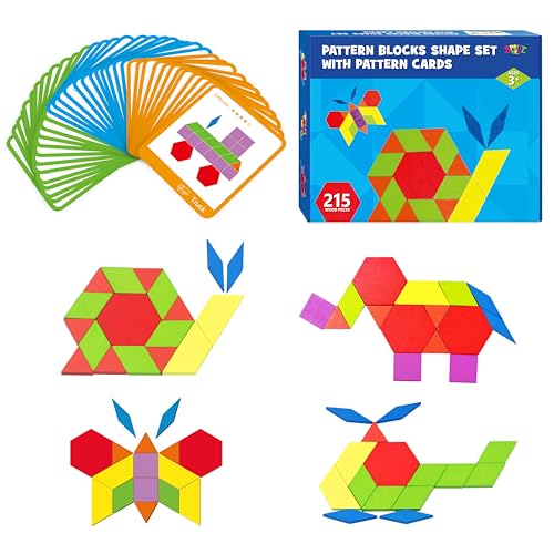215-teiliger Holz-Musterblock-Satz, 24 doppelseitige Designkarten, Musterbauformen, pädagogisches geometrisches Form-Puzzle, lustiges Tangram für Kinder im Alter von 4-8 Jahren 215-teiliger Holz-Musterblock-Satz, 24 doppelseitige Designkarten, Musterbauformen, pädagogisches geometrisches Form-Puzzle, lustiges Tangram für Kinder im Alter von 4-8 Jahren von SpriteGru