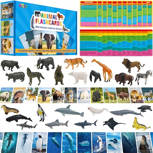24PCS Tierfiguren mit 24 Einführungskarten, Wild- und Meeres-Tierfiguren, Safari- und Unterwasserlebewesen Lern-Montessori-Spielzeug für Homeschooling, Kinder 24PCS Tierfiguren mit 24 Einführungskarten, Wild- und Meeres-Tierfiguren, Safari- und Unterwasserlebewesen Lern-Montessori-Spielzeug für Homeschooling, Kinder von SpriteGru