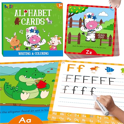 26 Schreibübungskarten, Alphabet, Schreiben und Abwischen, Rückverfolgende Lernkarten, Doppelseitige Wiederverwendbare Malvorlagen, Montessori-Lernspielzeug für Kleinkinder von SpriteGru