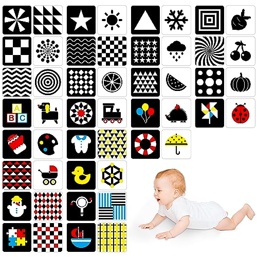 50 Seiten Baby-Visuelle Stimulations-Fotokarte, 25 Stück Hochkontrast-Schwarz-Weiß-Bunte Baby-Blitzkarten Sensorisches Spielzeug für Neugeborene Geschenk (2 Stufen 0-6 Monate, 15cm x 15cm) von SpriteGru
