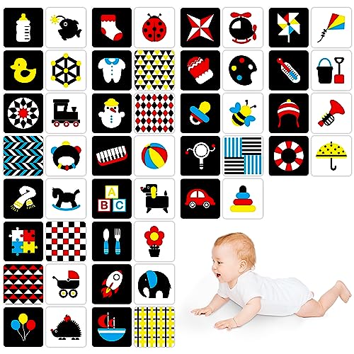 50 Seiten Bunte Baby-Visuelle Stimulationskarten, 25 Stück hoch kontrastierende farbcodierte Karten, pädagogische sensorische Spielzeuge als Geschenk für Neugeborene (3-6 Monate, 14cm x 14cm) von SpriteGru