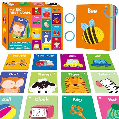 50 Stück Erste-Wort-Flashcards, beidseitige Lernkarten Alphabet, Lebensmittel, Tiere, Formen, Farben, Fahrzeuge, Körperteile mit 2 wiederverschließbaren Ringen, Lernwerkzeug für Vorschule, Kleinkinder von SpriteGru