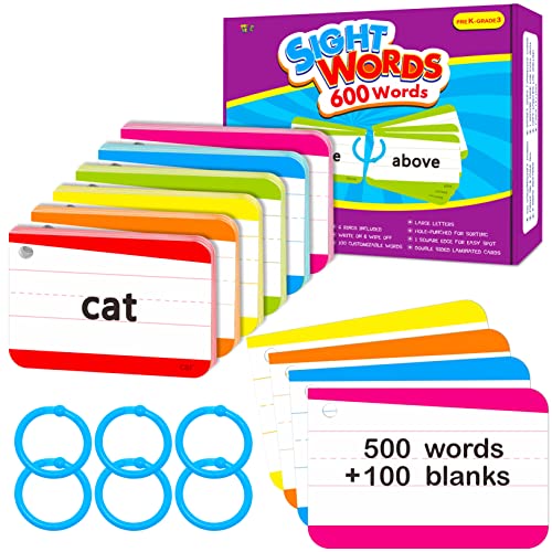 SpriteGru 500 „Dolch & Fry Sight Words”-Flash-Karten; 50 Blanko-Karten; 6 Ringe; geeignet vom Kindergarten bis zur dritten Klasse; (Englische Ver.) von SpriteGru