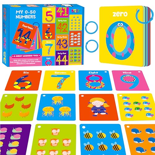 51 PCS Zahl-Flashkarten, von 0 bis 50 doppelseitig Bedruckte Karten mit 2 wiederverschließbaren Ringen, Zahlen Lernen, Zählen Lernen - Spaßbringendes Lern- und Bildungstool 51 PCS Zahl-Flashkarten, von 0 bis 50 doppelseitig Bedruckte Karten mit 2 wiederverschließbaren Ringen, Zahlen Lernen, Zählen Lernen - Spaßbringendes Lern- und Bildungstool von SpriteGru