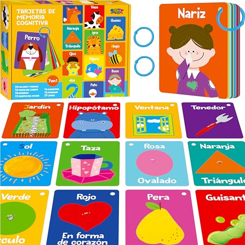 51 STK Spanische Baby Cognitive Flashcards, beidseitig Bedruckte 7 in 1 farbenfrohe Karten Alphabet, Zahlen, Lebensmittel, Tiere, Formen, Farben mit 2 wiederverschließbaren Ringen, Lernhilfe 51 STK Spanische Baby Cognitive Flashcards, beidseitig Bedruckte 7 in 1 farbenfrohe Karten Alphabet, Zahlen, Lebensmittel, Tiere, Formen, Farben mit 2 wiederverschließbaren Ringen, Lernhilfe von SpriteGru