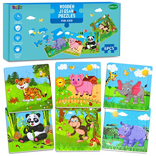 6-Pack Tierpuzzle aus Holz, Spielset für die Erziehung und Bildung im Kindesalter, Puzzles für Kinder im Vorschulalter von 2-5 Jahren von SpriteGru