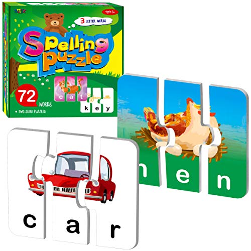 72 Wörter-/Rechtschreib-Puzzles mit Mechanismus zur Fehlerkorrektur; in 3 Teilen; ideal für das Lernen im Vorschulalter (36 doppelseitige Blöcke, Englische Ver.) von SpriteGru