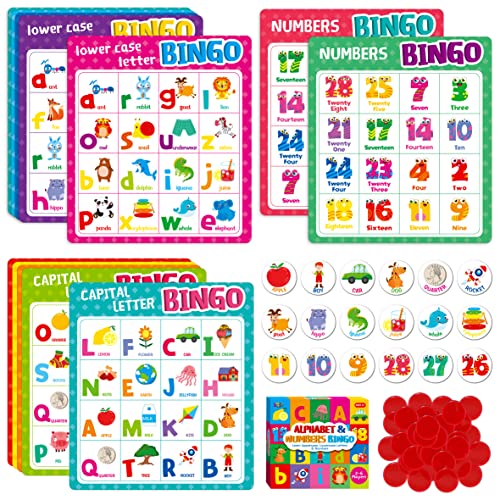 Alphabetisches Bingo-Spiel, Bingo-Spiel mit Großbuchstaben, Kleinbuchstaben und Zahlen Bingo-Brettspiel ABC und 123 für Kinder im Vorschulgarten von 4 bis 8 Jahren, Klassenzimmer und Zuhause von SpriteGru