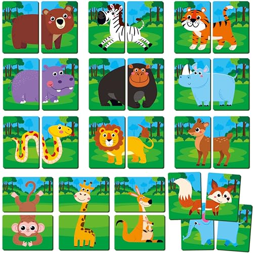 Dschungel-Tier-Memory-Spiel, 28 Dicke Karten für das Wildtier-Kopf-und-Schwanz-Matching-Spiel für 1-5 Spieler, Memory-Matching-Spiel für Kinder ab 18 Monaten Dschungel-Tier-Memory-Spiel, 28 Dicke Karten für das Wildtier-Kopf-und-Schwanz-Matching-Spiel für 1-5 Spieler, Memory-Matching-Spiel für Kinder ab 18 Monaten von SpriteGru